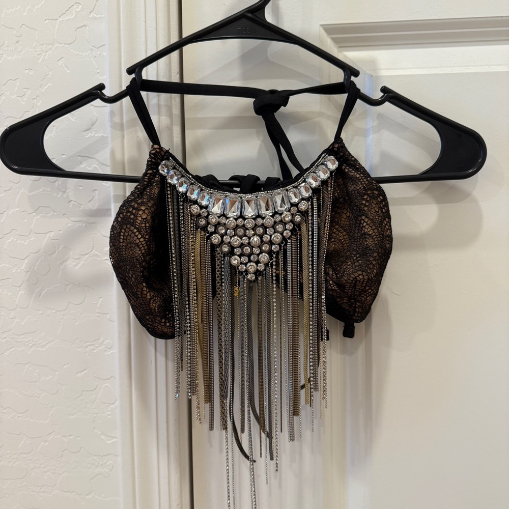 Beach Bunny Black Lace Bralette with Gold Accents